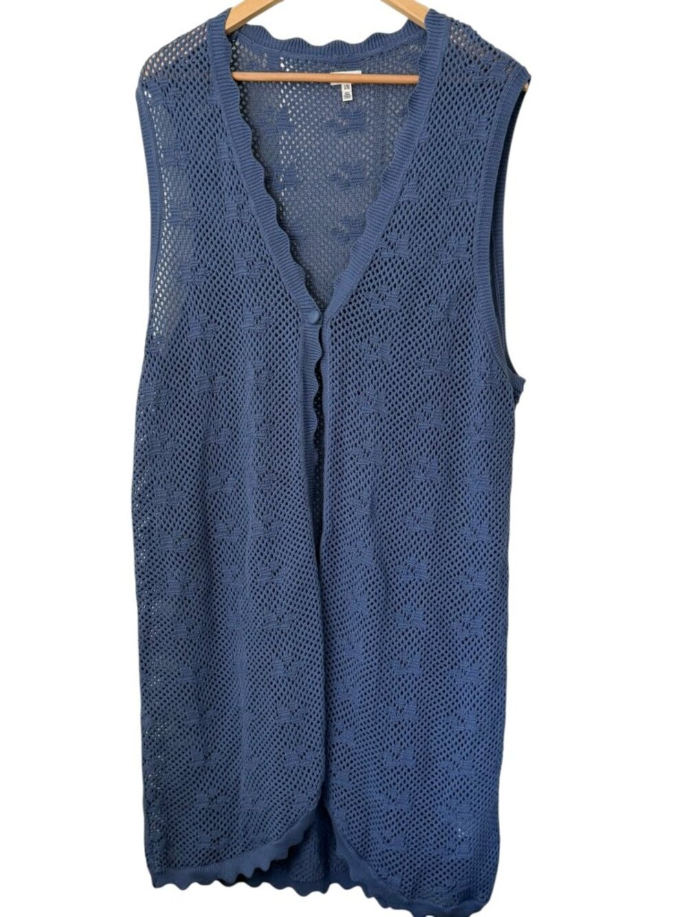 NWOT Aerie Crochet Maxi Cape Duster Vest Open Knit Cardigan Cover-up Blue L/XL